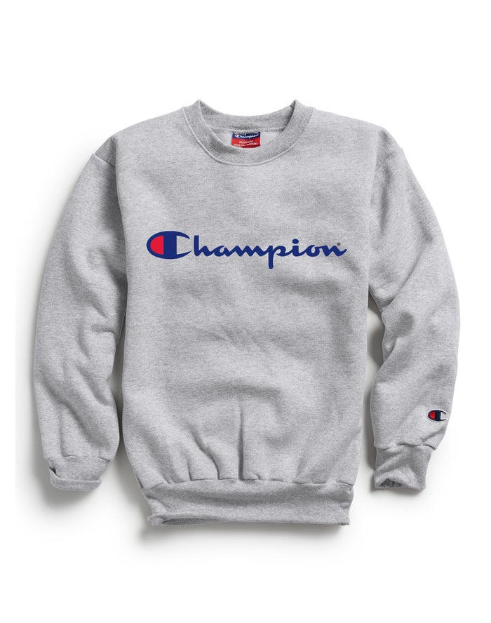 Champion Double Dry Script Logo Erkek Çocuk Sweatshirt Gri ( EXTLNF468 )